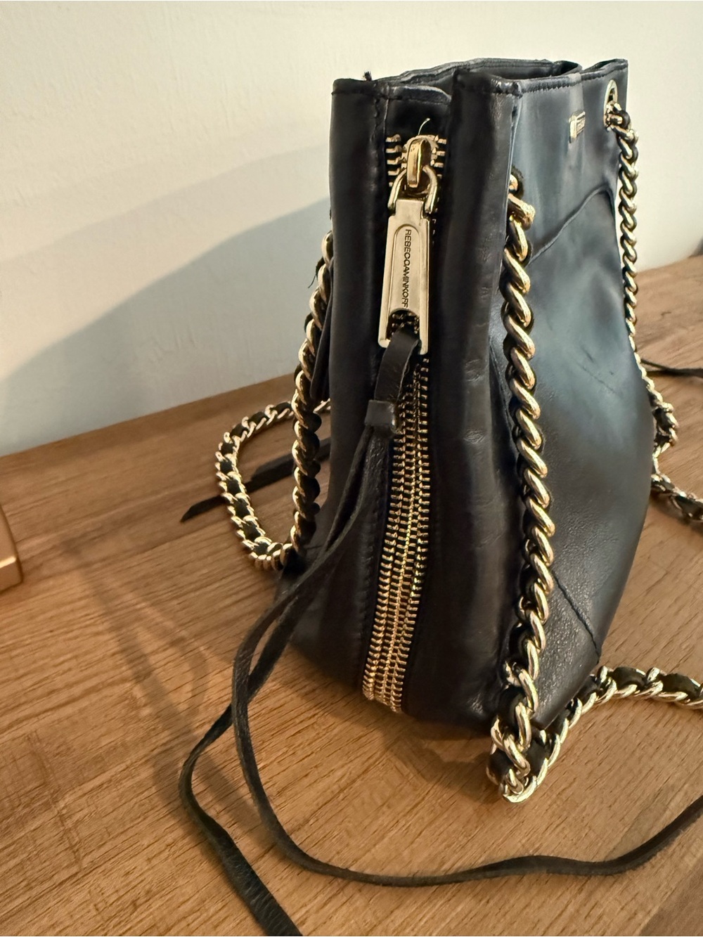 Rebecca Minkoff Black Leather Shoulder Bag with Gold Chain Straps - Picture 8 of 8